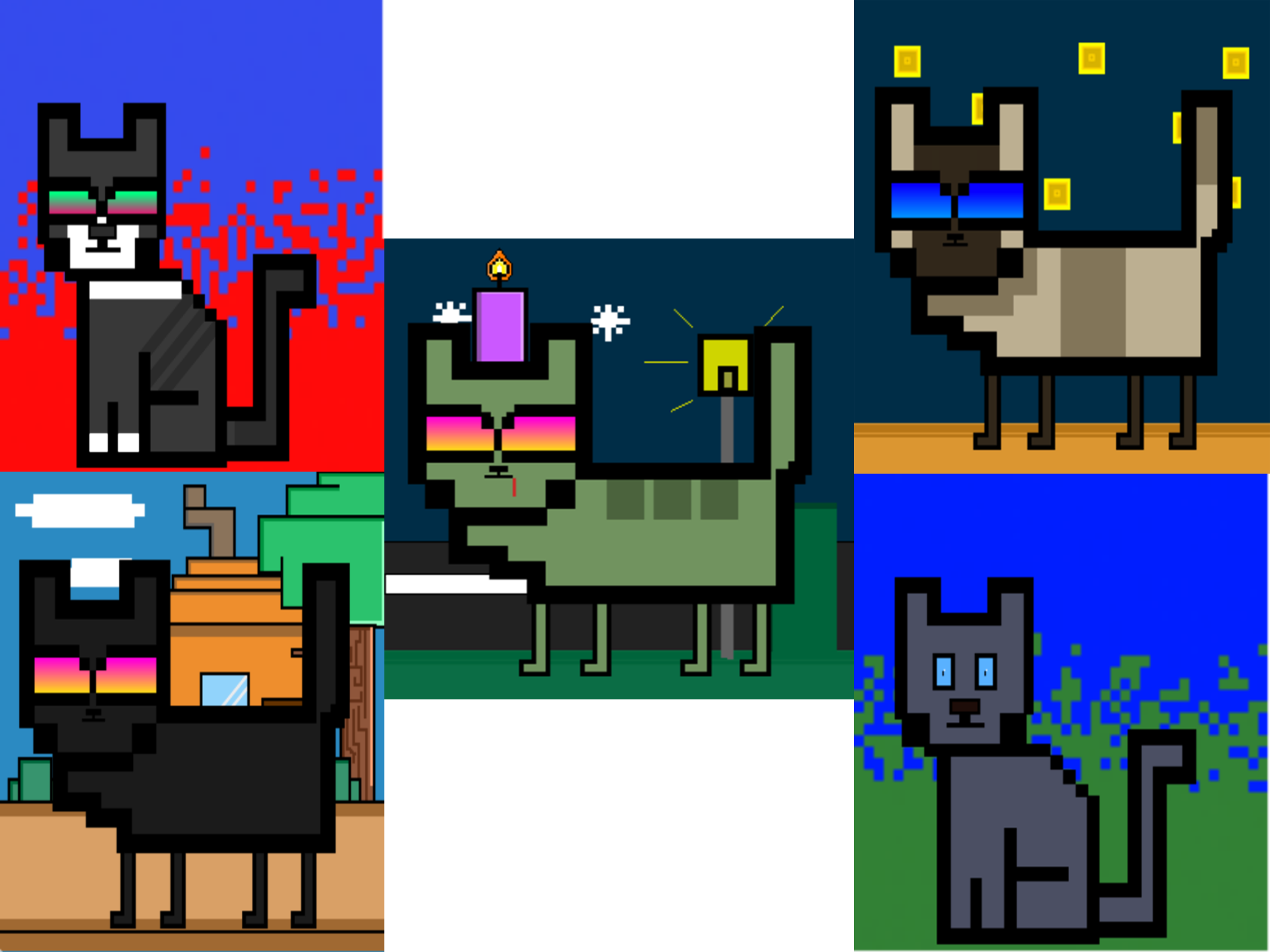 Pixel hand drawn cat images